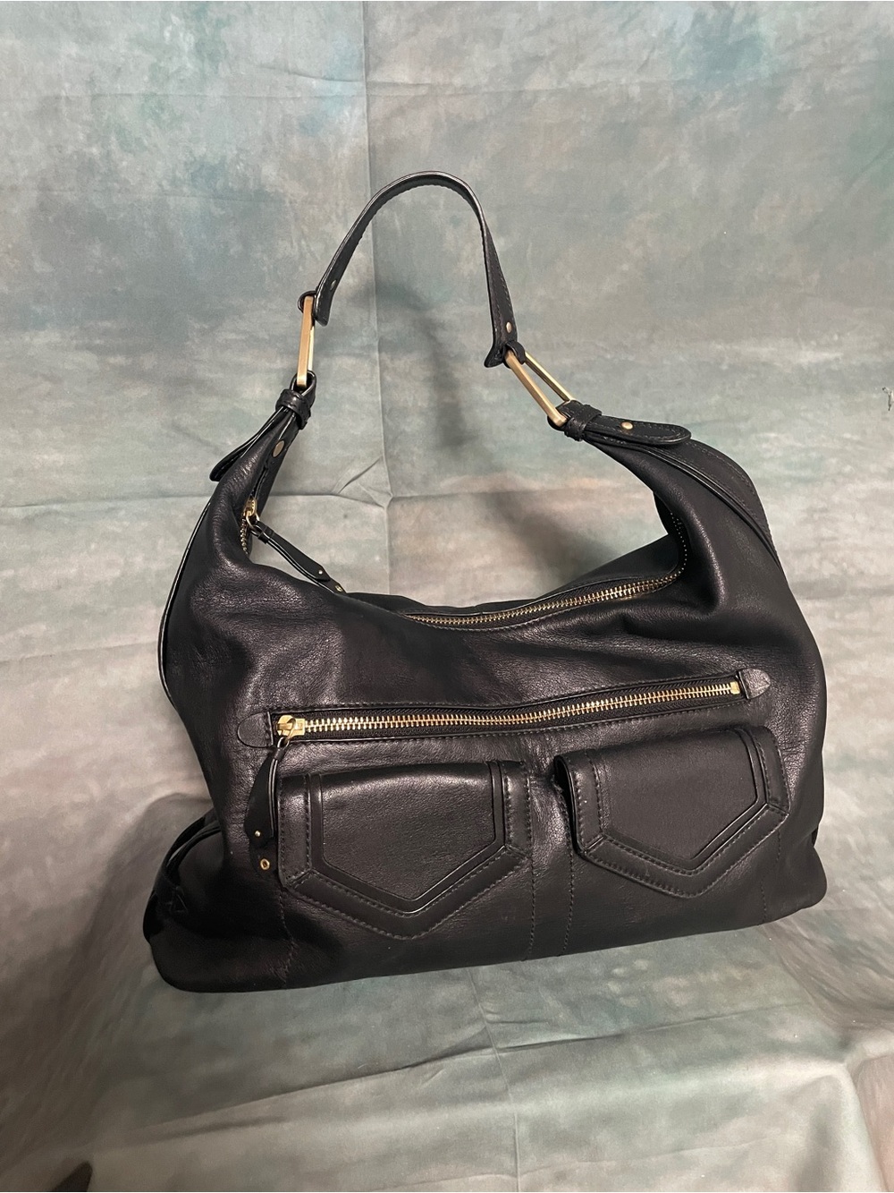 Cole Haan Black Leather Hobo Bag with Gold Hardware - Picture 8 of 12